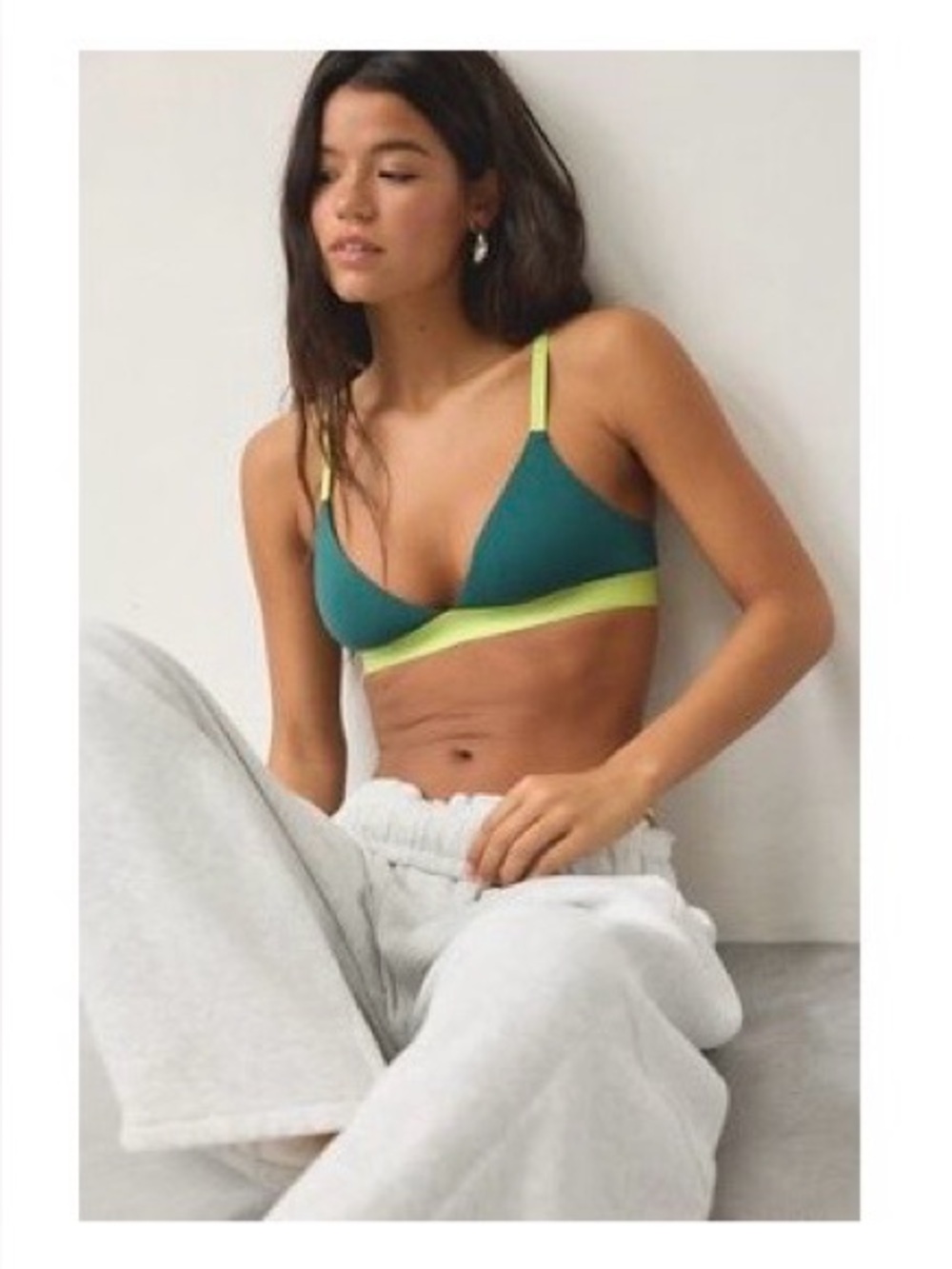 NWOT Organic Basics Core Play Triangle Bralette-Size XL-Deep Forest/Green Glow